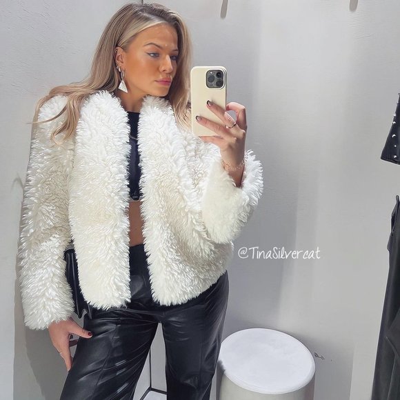 BLOGGER'S FAVE! Zara Faux Fur Coat Ecru NWT - Picture 16 of 16